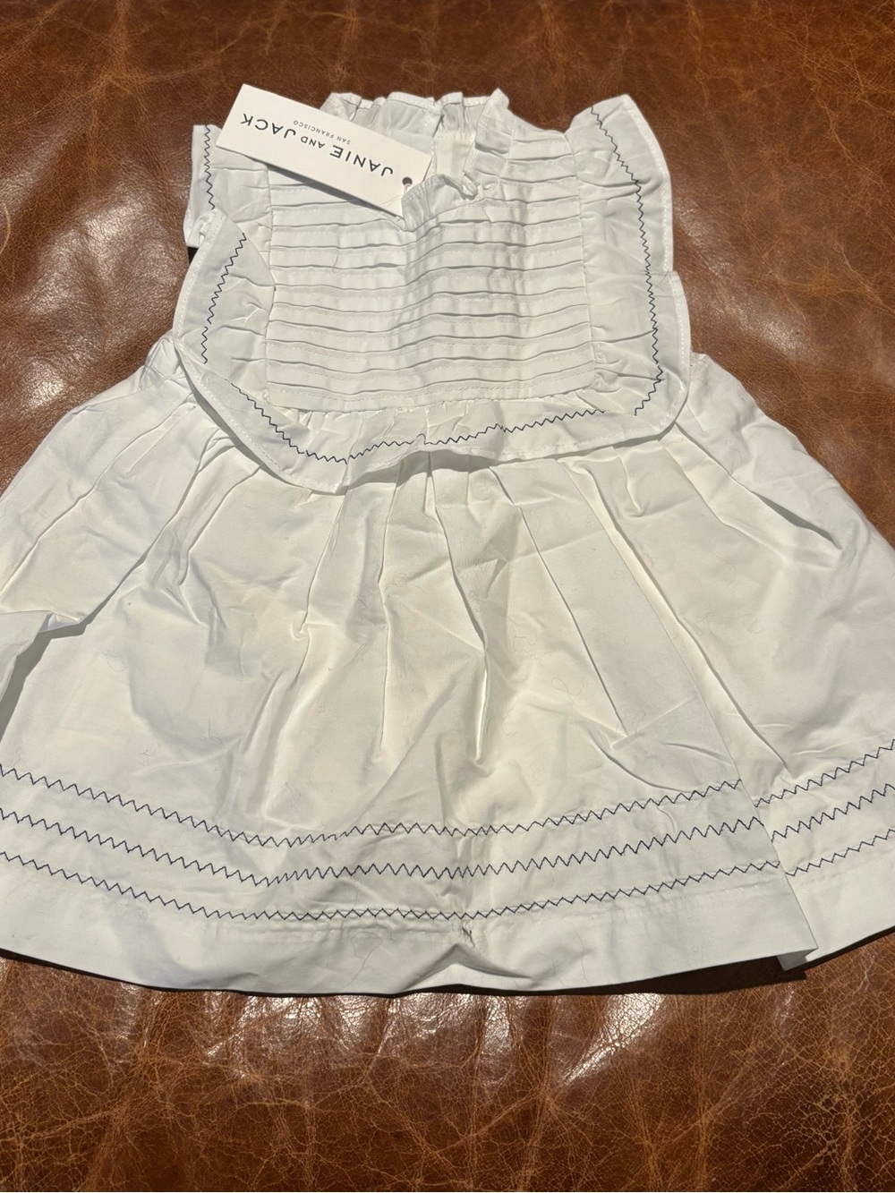 Janie and Jack White Dress with Navy Zigzag Trim